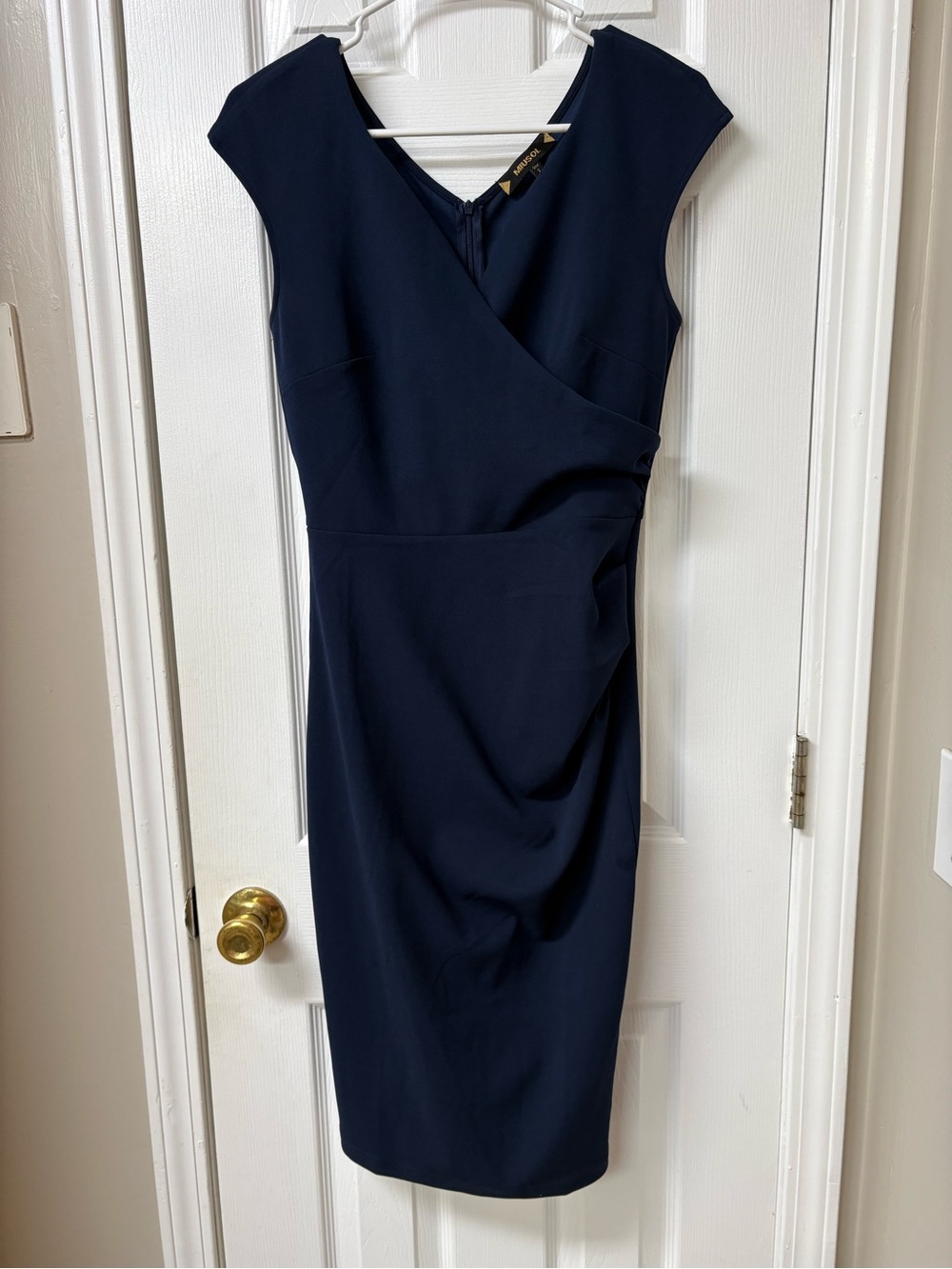 Miusol Navy Cap-Sleeve Wrap Midi Dress